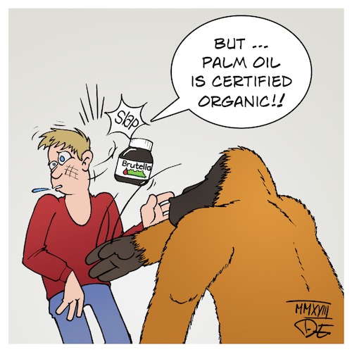 Cartoon: Palm Oil (medium) by Timo Essner tagged wwf,bio,organic,ecology,indonesia,palmoil,plantation,monoculture,orang,utan,animals,wildlife,cartoon,timo,essner,wwf,bio,organic,ecology,indonesia,palmoil,plantation,monoculture,orang,utan,animals,wildlife,cartoon,timo,essner