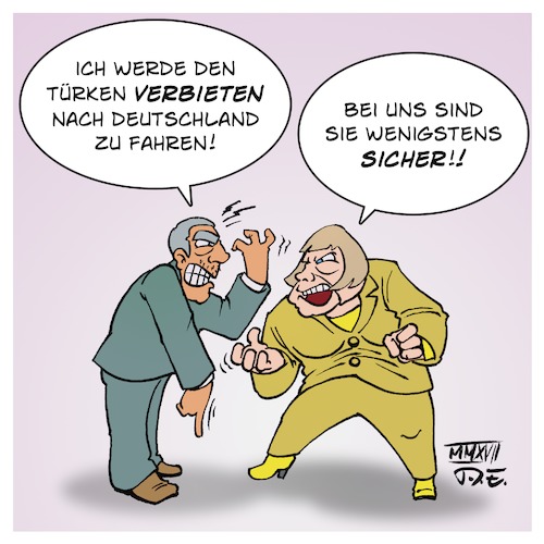 Cartoon: Reisewarnung (medium) by Timo Essner tagged angela,merkel,recep,tayyip,erdogan,deutschland,türkei,eu,reisewarnung,cartoon,timo,essner,angela,merkel,recep,tayyip,erdogan,deutschland,türkei,eu,reisewarnung,cartoon,timo,essner