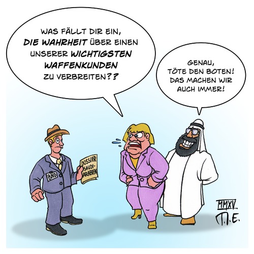 Cartoon: Saudi-Arabien und der BND (medium) by Timo Essner tagged bnd,bundsnachrichtendienst,saudi,arabien,deutschland,merkel,kritik,demokratie,diktatur,menschenrechte,waffenhandel,waffenexporte,terror,terrorfinanzierung,proliferation,cartoon,timo,essner,bnd,bundsnachrichtendienst,saudi,arabien,deutschland,merkel,kritik,demokratie,diktatur,menschenrechte,waffenhandel,waffenexporte,terror,terrorfinanzierung,proliferation,cartoon,timo,essner