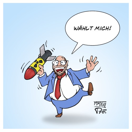 Cartoon: Schulz Atombombe (medium) by Timo Essner tagged martin,schulz,chulz,spd,atombomben,usa,deutschland,wahlen,bundestagswahl,btw17,populismus,wahlwerbung,wahlversprechen,cartoon,timo,essner,martin,schulz,chulz,spd,atombomben,usa,deutschland,wahlen,bundestagswahl,btw17,populismus,wahlwerbung,wahlversprechen,cartoon,timo,essner