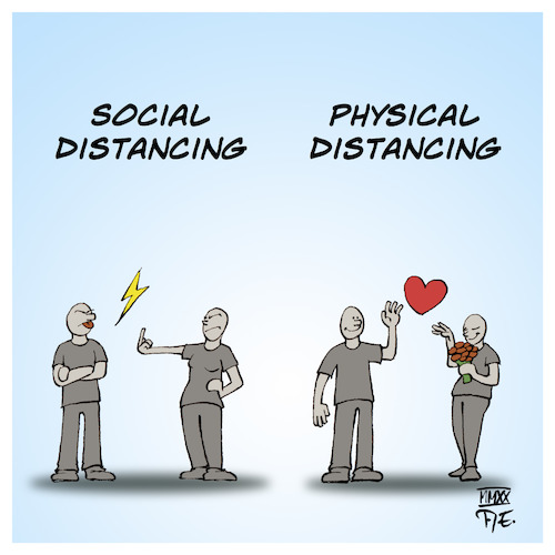 Cartoon: Social Physical Distancing (medium) by Timo Essner tagged corona,covid19,socialdistancing,physicaldistancing,social,distancing,physical,kontaktsperre,reiseeinschränkung,abstand,halten,virus,pandemie,lockdown,pandemic,cartoon,timo,essner,corona,covid19,socialdistancing,physicaldistancing,social,distancing,physical,kontaktsperre,reiseeinschränkung,abstand,halten,virus,pandemie,lockdown,pandemic,cartoon,timo,essner