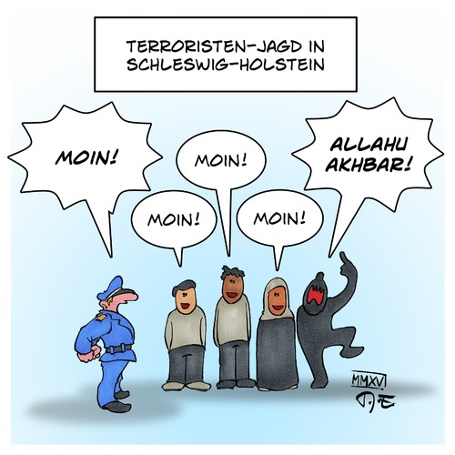 Cartoon: Terroristen in SH (medium) by Timo Essner tagged terroristen,sh,schleswig,holstein,terror,verdächtige,gsg9,flüchtlinge,flüchtlingesheime,cartoon,timo,essner,terroristen,sh,schleswig,holstein,terror,verdächtige,gsg9,flüchtlinge,flüchtlingesheime,cartoon,timo,essner