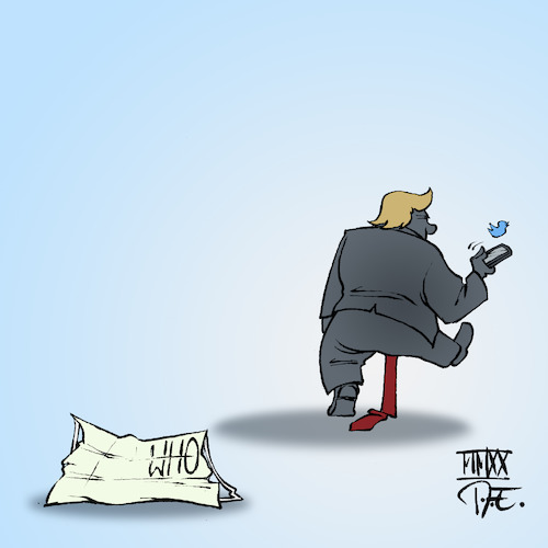 Cartoon: Trump dropping the mask (medium) by Timo Essner tagged usa,leaving,who,trump,masks,covid19,corona,covid,science,public,health,cartoon,timo,essner,usa,leaving,who,trump,masks,covid19,corona,covid,science,public,health,cartoon,timo,essner