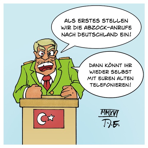 Cartoon: Türkei Sanktionen Deutschland (medium) by Timo Essner tagged essner,timo,cartoon,anrufe,abzocker,anrufabzocke,sanktion,wirtschaftssanktionen,bestrafung,strafe,deutschland,türkei,flüchtlingsdeal,bundestag,resolution,armenien,armenien,resolution,bundestag,flüchtlingsdeal,türkei,deutschland,strafe,bestrafung,wirtschaftssanktionen,sanktion,anrufabzocke,abzocker,anrufe,cartoon,timo,essner