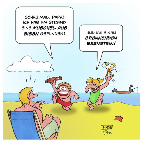 Cartoon: Urlaub an der Ostsee (medium) by Timo Essner tagged meer,strand,munition,phosphor,bernstein,urlaub,meer,strand,munition,phosphor,bernstein,urlaub