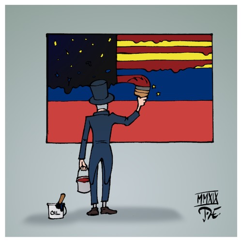 Cartoon: Venezuela (medium) by Timo Essner tagged venezuela,usa,südamerika,bolivien,chavez,economic,hitmen,jackals,juan,guaido,nicolas,maduro,contra,affäre,cia,öl,oil,the,revolution,will,not,be,televised,cartoon,timo,essner,venezuela,usa,südamerika,bolivien,chavez,economic,hitmen,jackals,juan,guaido,nicolas,maduro,contra,affäre,cia,öl,oil,the,revolution,will,not,be,televised,cartoon,timo,essner