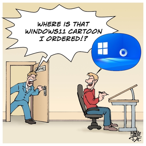 Cartoon: Windows 11 (medium) by Timo Essner tagged microsoft,windows,windows11,software,tech,technology,development,computers,internet,updates,bugs,backdoors,0days,data,security,customer,safety,releases,cartoon,timo,essner,microsoft,windows,windows11,software,tech,technology,development,computers,internet,updates,bugs,backdoors,0days,data,security,customer,safety,releases,cartoon,timo,essner