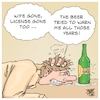 Cartoon: The beer warned me (small) by Timo Essner tagged beer,alcholism,alcohol,abuse,drinking,problem,label,warnings,wife,drivers,licence,loss,social,structures,cartoon,timo,essner