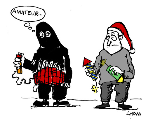 Cartoon: Beginner (medium) by Carma tagged terrorism,new,years,bombs,feuerwerk
