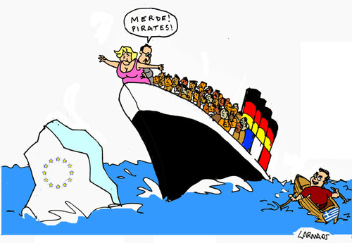 Cartoon: Pirates (medium) by Carma tagged tsipras,merkel,hllande,immigration,eu,titnic