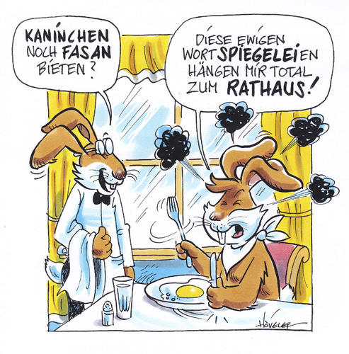 Cartoon: WortSPEGELEIen (medium) by Hoevelercomics tagged hase,kaninchen,spiegeleier,osterhase,ostern