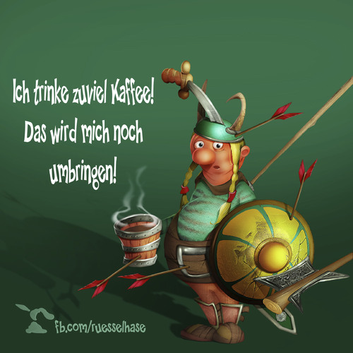 Cartoon: Wikinger Kaffeegruß (medium) by Rüsselhase tagged wikinger,kaffee,pfeile,schild,helm