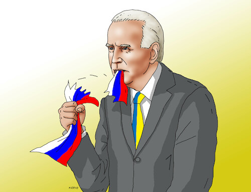 Cartoon: bidrusflag (medium) by Lubomir Kotrha tagged ukraine,russia,putin,biden,usa,eu,nato,war,peace,sanction,ukraine,russia,putin,biden,usa,eu,nato,war,peace,sanction