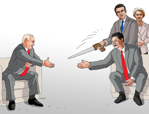 Cartoon: chinarus24 (medium) by Lubomir Kotrha tagged china,eu,macron,leyen,china,eu,macron,leyen