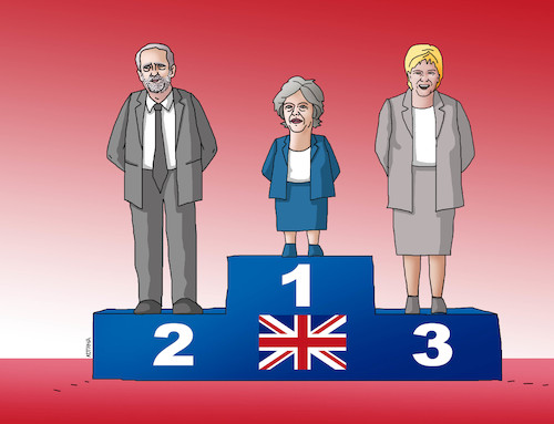 Cartoon: corbynone (medium) by Lubomir Kotrha tagged british,election,may,corbyn,snp,eu,euro,dollar,libra,world