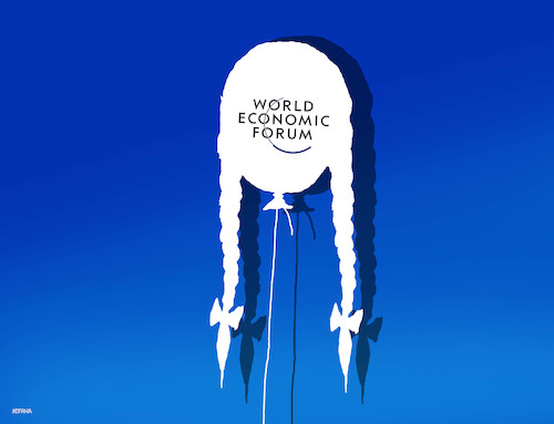 Cartoon: davobalon (medium) by Lubomir Kotrha tagged world,economic,forum,davos,2020,euro,dollar,libra
