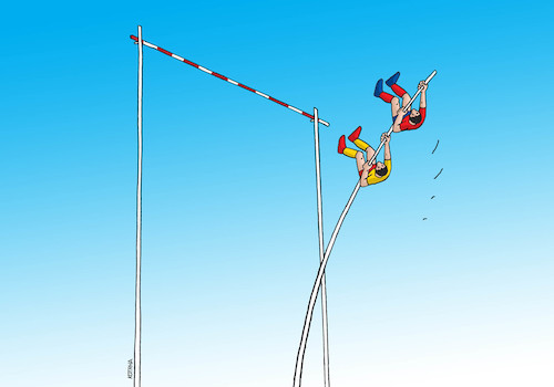 Cartoon: duoskok (medium) by Lubomir Kotrha tagged sport,athletics,pole,jump,sport,athletics,pole,jump
