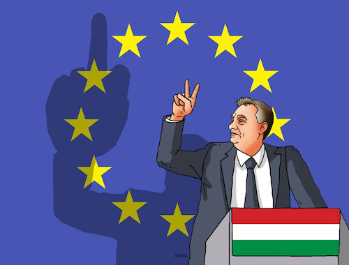 Cartoon: euhungary (medium) by Lubomir Kotrha tagged hungary,viktor,orban,eu,aid,to,ukraine,problems,hungary,viktor,orban,eu,aid,to,ukraine,problems