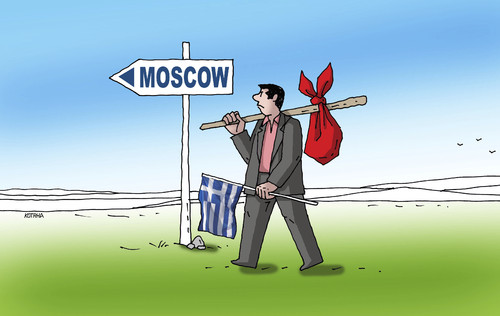 Cartoon: greemoscow (medium) by Lubomir Kotrha tagged greece,eu,europe,ecb,syriza,money,russia,putin,tsipras