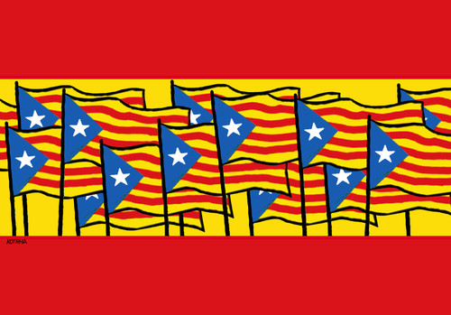 Cartoon: katalanflags (medium) by Lubomir Kotrha tagged catalan,spain,election,independence,europe