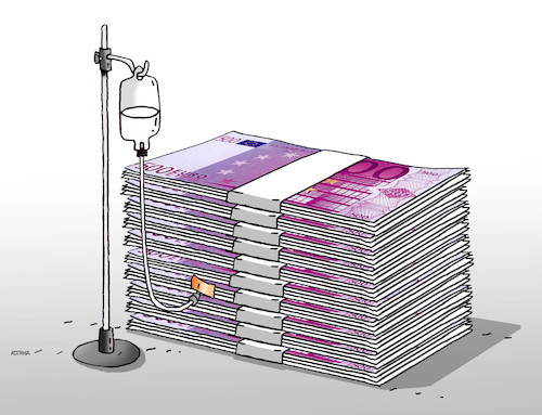 Cartoon: moneyinfuz (medium) by Lubomir Kotrha tagged summit,jackson,hole,money,bankers,dollar,euro,libra,yen