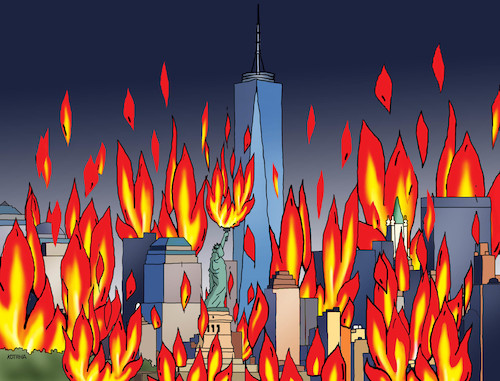 Cartoon: nyfire (medium) by Lubomir Kotrha tagged usa,trump,protests,usa,trump,protests,proteste,feuer,freiheitsstatue,new,york,brennen