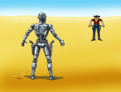 Cartoon: pistolrobot (medium) by Lubomir Kotrha tagged ai,robots,ai,robots
