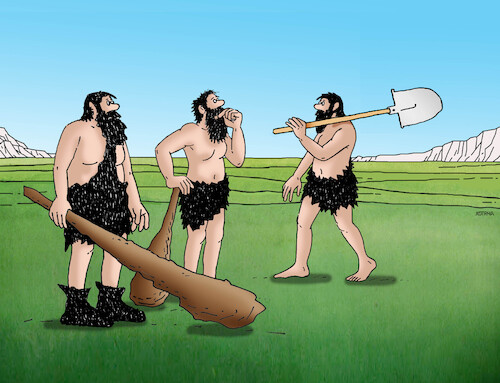 Cartoon: pralopat (medium) by Lubomir Kotrha tagged prehistoric,man,shovel,prehistoric,man,shovel