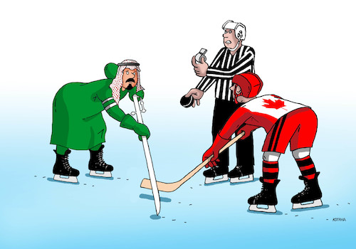 Cartoon: saudhokej3 (medium) by Lubomir Kotrha tagged saudi,arabia,diplomatic,war,canada,ambassador,oil,business,activities