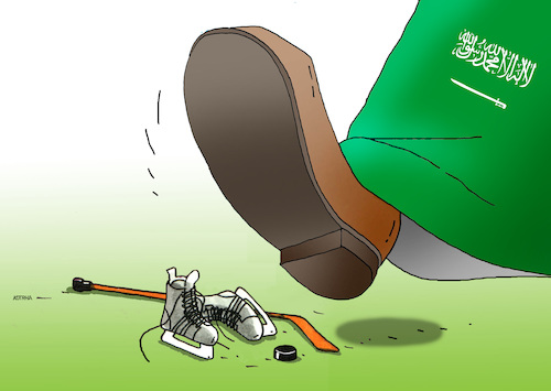 Cartoon: saudokanad (medium) by Lubomir Kotrha tagged saudi,arabia,diplomatic,war,canada,ambassador,oil,business,activities