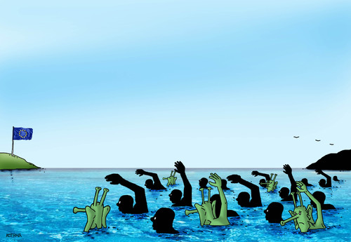 Cartoon: scifimigrant (medium) by Lubomir Kotrha tagged migrants,afrika,europe,eu,world,war,peace