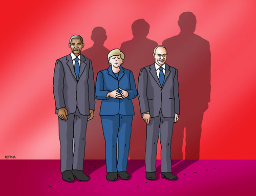 Cartoon: trojica (medium) by Lubomir Kotrha tagged forbes,world,putin,merkel,obama