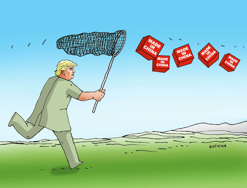 Cartoon: trumplovec (medium) by Lubomir Kotrha tagged donald,trump,usa,duty,europe,china,the,world,dollar,euro