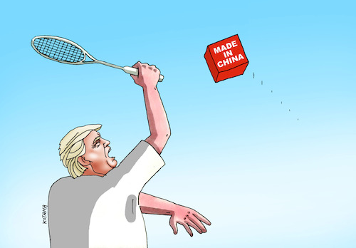 Cartoon: trumptenchina (medium) by Lubomir Kotrha tagged donald,trump,usa,duty,europe,china,the,world,dollar,euro