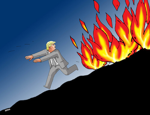Cartoon: trumsprint (medium) by Lubomir Kotrha tagged usa,trump,protests,usa,trump,protests,proteste,feuer,rennen,brennen,berg