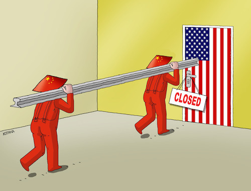 Cartoon: usaclosed (medium) by Lubomir Kotrha tagged donald,trump,usa,duty,europe,china,the,world,dollar,euro