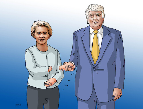 Cartoon: usaeu25x (medium) by Lubomir Kotrha tagged usa,eu,tariffs,ursula,donald,usa,eu,tariffs,ursula,donald