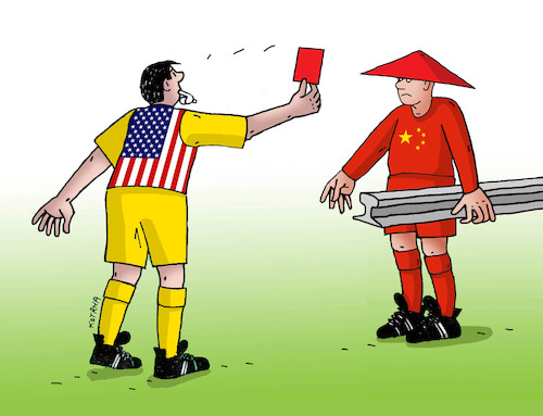 Cartoon: usaredchina (medium) by Lubomir Kotrha tagged donald,trump,usa,duty,europe,china,the,world,dollar,euro