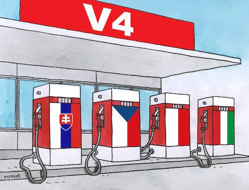Cartoon: v4pump (medium) by Lubomir Kotrha tagged v4,slovakia,czech,republic,poland,hungary,v4,slovakia,czech,republic,poland,hungary