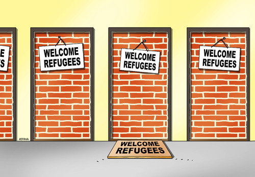 Cartoon: zamurovane (medium) by Lubomir Kotrha tagged refugees,welcome,europe,afrika,germany,merkel,world