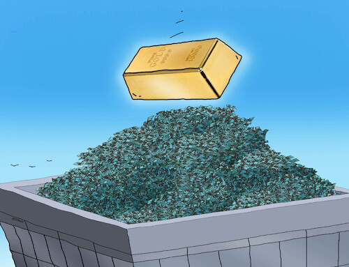 Cartoon: gold gold gold (medium) by Lubomir Kotrha tagged gold,dollar,euro,libra,gold,dollar,euro,libra