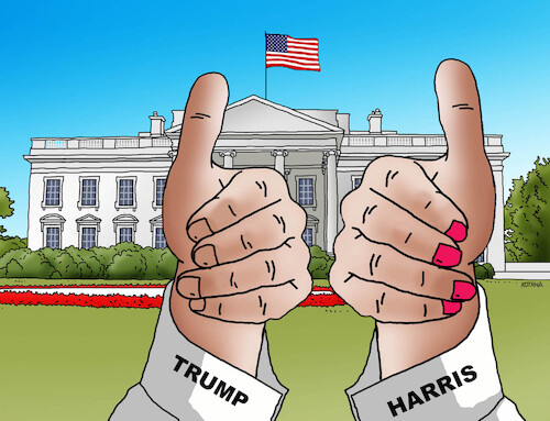 Cartoon: usa elections trump harris (medium) by Lubomir Kotrha tagged usa,elections,trump,harris,usa,elections,trump,harris