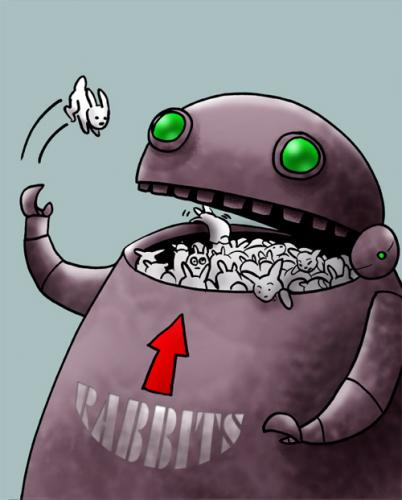 Cartoon: Rab-Bot (medium) by michaeljpatrick tagged rabbit,robot,bunny,crush,krush,green,eyes,red,arrow