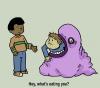 Cartoon: Whats Eating You? (small) by michaeljpatrick tagged purple cube gelatinous friends kids gag eat eating glutton eater