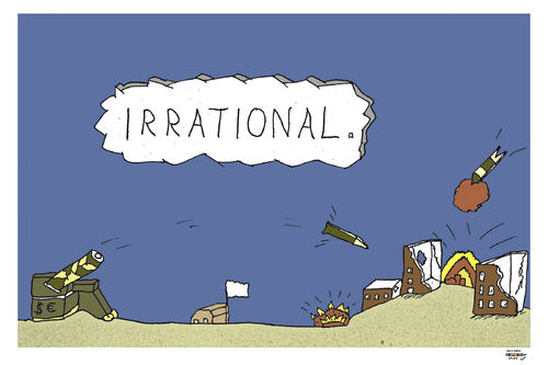 Cartoon: Irrational (medium) by zeichenstift tagged war,krieg,sinnlos,geld,money,global,conflicts,politics,terrorism,goverment,bomben,opfer,kanonen,raketen,rockets,bombs,konflikte
