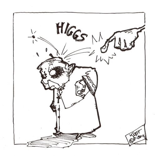 Cartoon: Particelle di Dio (medium) by kurtsatiriko tagged particella,higgs,cattolica,chiesa,ratzinger