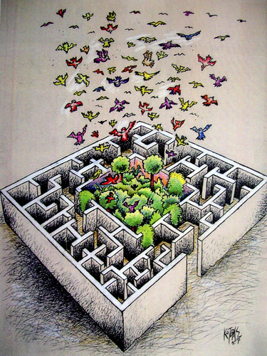 Cartoon: safe-güvenli (medium) by kotbas tagged bird,maze,nature