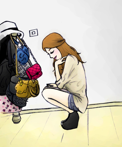 Cartoon: a girl in her room (medium) by naths tagged bags,fashion,girl
