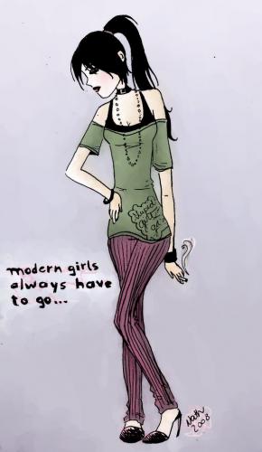 Cartoon: Post modern girls (medium) by naths tagged girl,strokes,modern,cigarrette