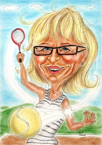 Cartoon: Aufschlag - raus auf den Platz! (medium) by Zeichenstift Karikaturen tagged geburtstag,60,tennis,sport,pensionistin,rente,geschenk